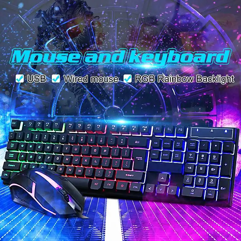 

Backlight Gaming Keyboard and Mouse Kit Wired Mechanical Felling Keyboard Gamer 1200DPI Gaming Mouse Set for Computer PC Laptop