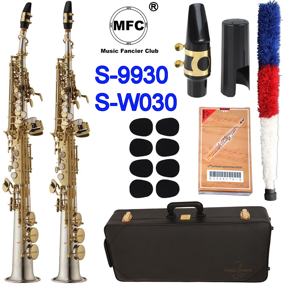 

MFC Soprano Saxophone S-9930 S-W030 Silvering Gold Key Brass Sax Professional Mouthpiece Patches Pads Reeds Bend Neck