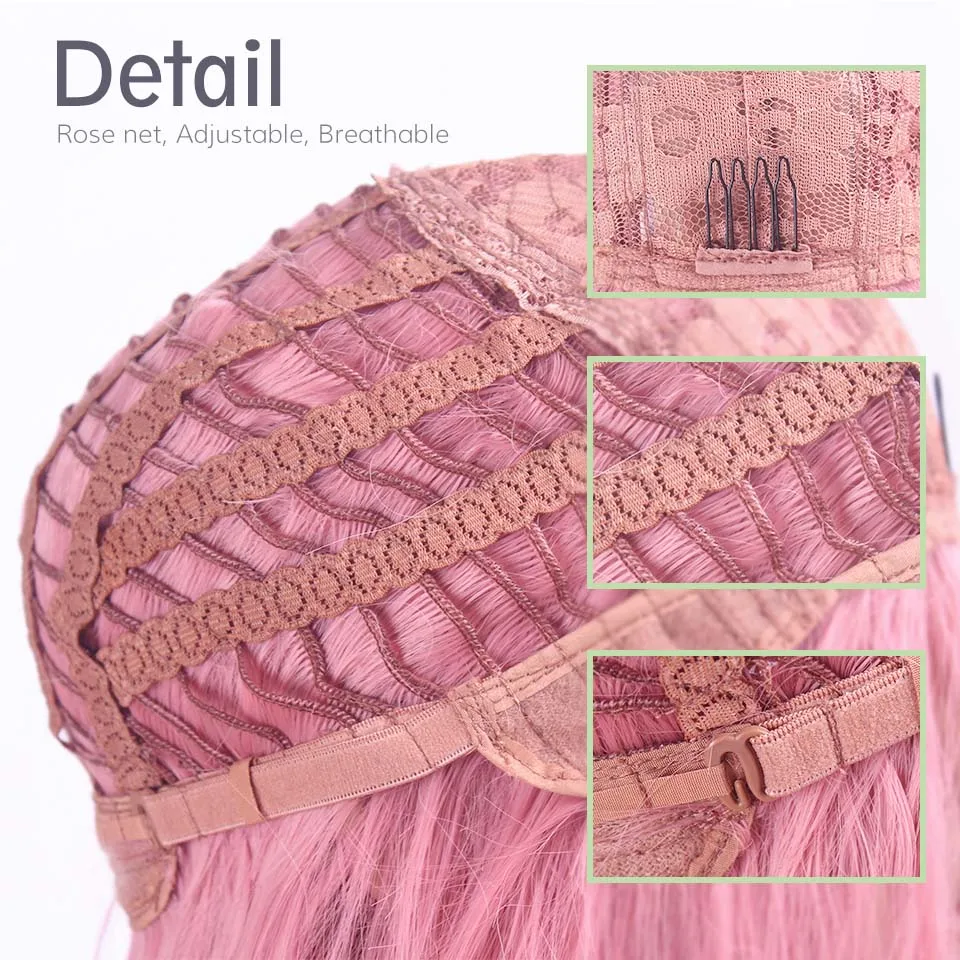 

Long Pink Wigs with Bangs Water Wave Heat Resistant Wavy Hair Synthetic Wig for Women African American Lolita Cosplay Blonde