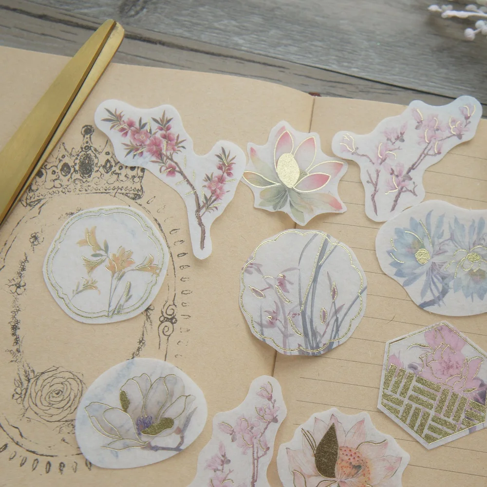 44 шт. золотистые мягкие розовые наклейки на окна с цветами в качестве подарочной