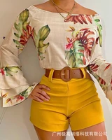 2021 new summer cross border independent station printed casual top shorts set no belt