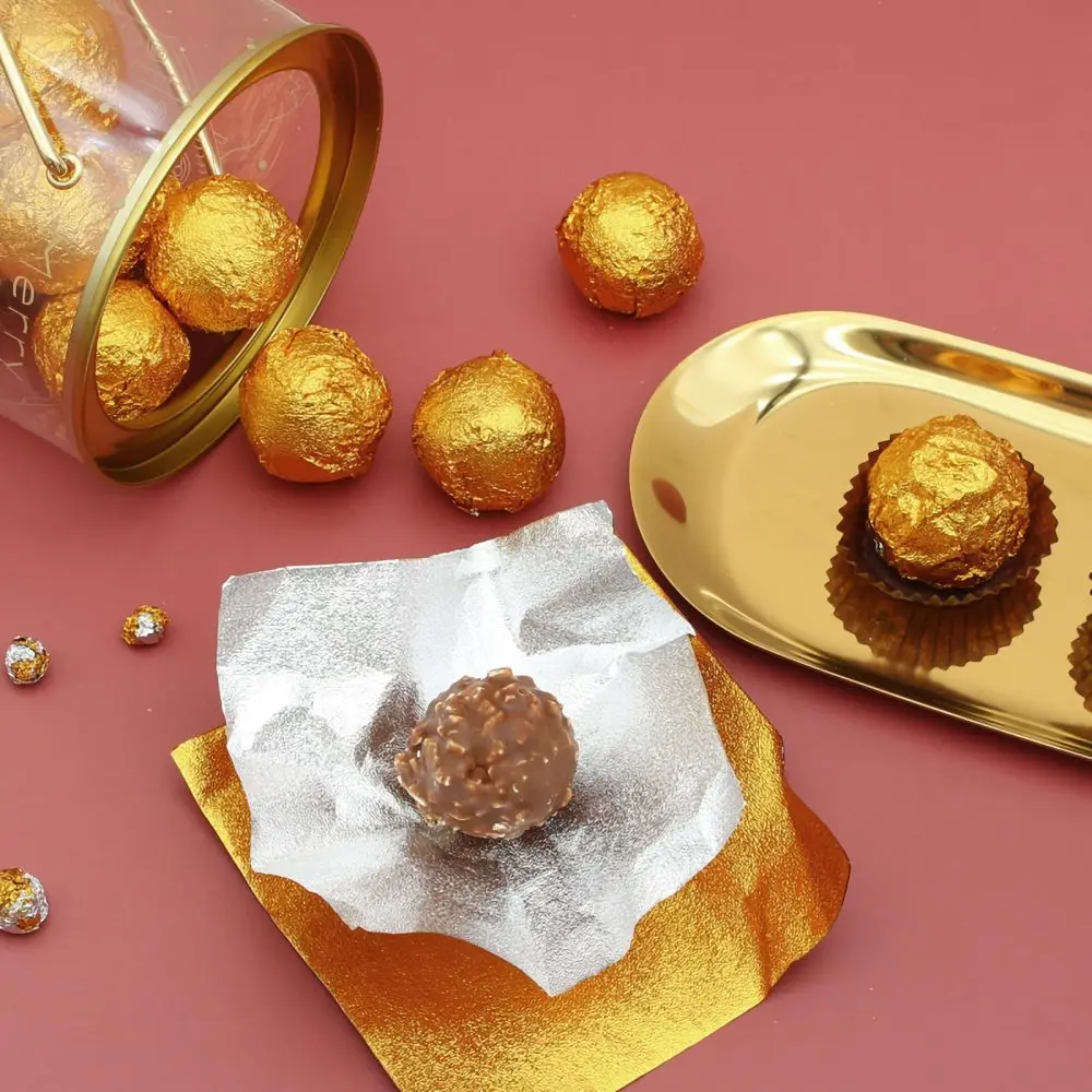 

500pcs Aluminium Foil Paper Gold Foil Paper Wrapping Paper Gift Food Package Paper for Packaging Chocolate (9x9cm)