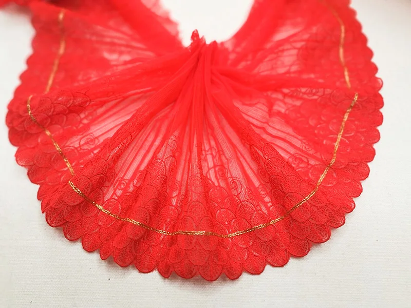 2M DIY Clothing Laces Accessories Red Golden Edge Guipure Tulle Lace Trim Embroidery Fabric Sewing Applique for Bra Underwear
