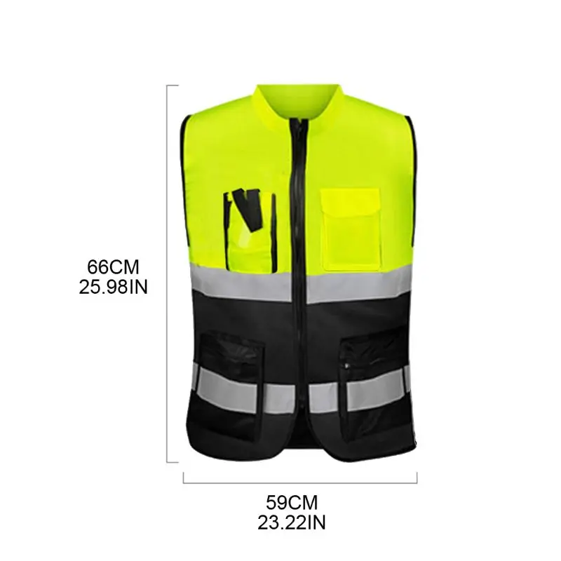 

Multi-pockets High Visibility Zipper Front Safety Vest with Reflective Strips Bicycle and Motorcycle Riding Multipurpose