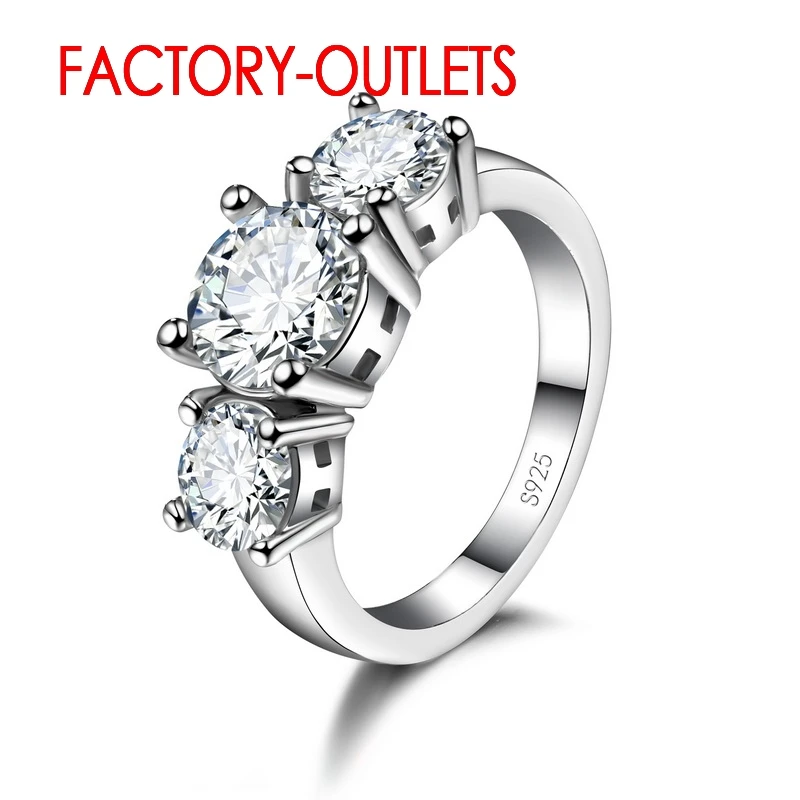 925 Sterling Silver Ring CZ Cubic Zirconia Prong Setting 7 Colours Fashion Jewelry Women Girls Party Engagement Wholesale | Украшения и