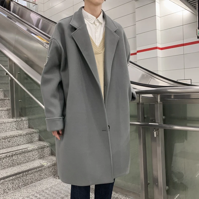 Woolen Coat Men's Spring and Autumn Korean Style Trendy Mid-Length Trench Coat New Winter Clothes Padded Woolen Coat