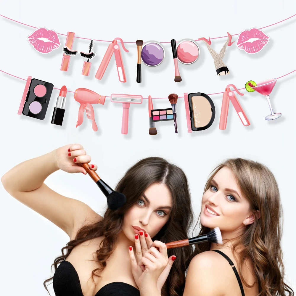 

Girls Make Up Happy Birthday Dinner Dessert Plates Party Decorations Lipstick Eye Shadow Disposable Tableware Sets Party Favors