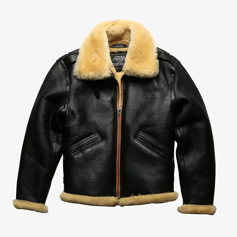

Avfly European Size High 0272 Quality Super Warm Genuine Sheep Leather Coat Big B4 Shearling Bomber Military Fur Jacket