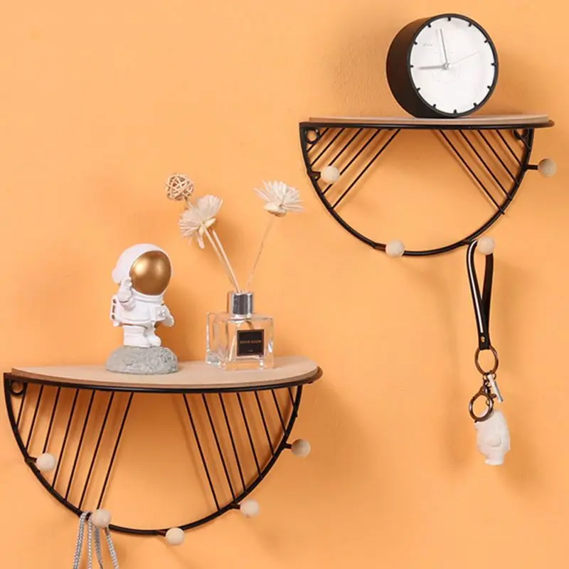 

Modern Minimalist Wrought Iron Hook Wall Shelf Home Living Room Wall Decoration Multi-functional Key Hook Bathroom Shelves