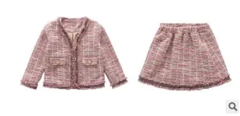 set Комплекты одежды для девочек г. Осенние пальто+ юбки, 2 предмета, повседневная осенняя одежда для подростков 8, 10 лет - Цвет: set