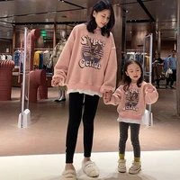 mother daughter plus velvet sweatshirt for family fashion matching clothes outfits adult baby girls lambswool tops jacket coat
