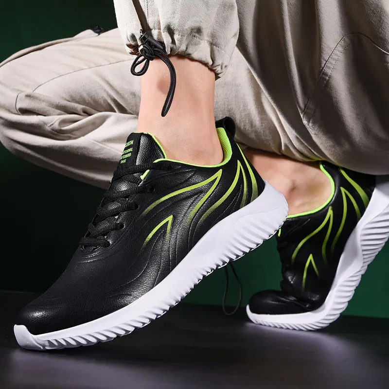 

ADD-WHAPP Men Casual Running ShoesPU Leather Fashion Lace Up Sneakers Casual Shoes Male Outdoor Walking Jogging Sports Shoes