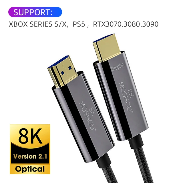 

MOSHOU Optical Fiber HDMI-compatible 2.1 Cable Cord 8K@60Hz 4K@120Hz 48Gbs HDR 4:4:4 for PS5 LG QLED TV RTX3070/3080/3090