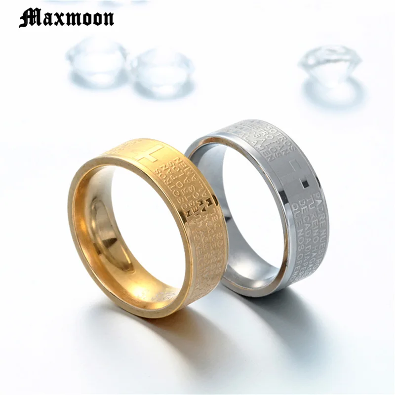 Мужские и женские кольца Maxmoon из нержавеющей стали 316L с молитвой крестом в стиле
