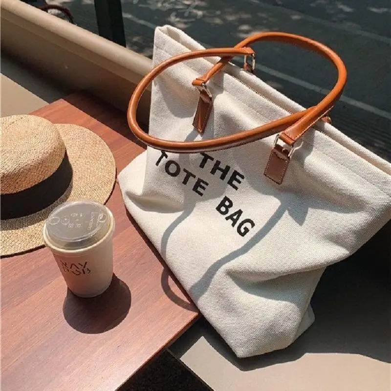 Fashion all-match Tote Bag Shoulder Canvas with Zipper Handbag Simple Large Casual Cute Soft Shopping Bags for Women |