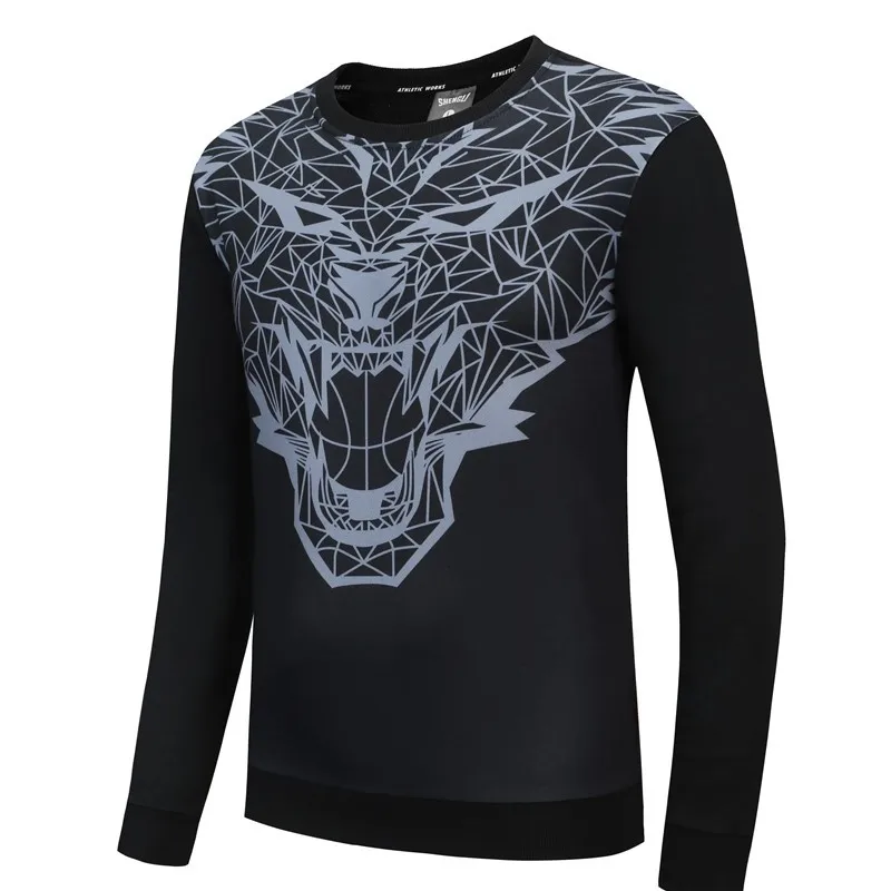 

HOWE AO Male Long Sleeve O-neck Shirts Print Wolf head Fashion T-shirt Men's Casual T Shirt Tee Cool