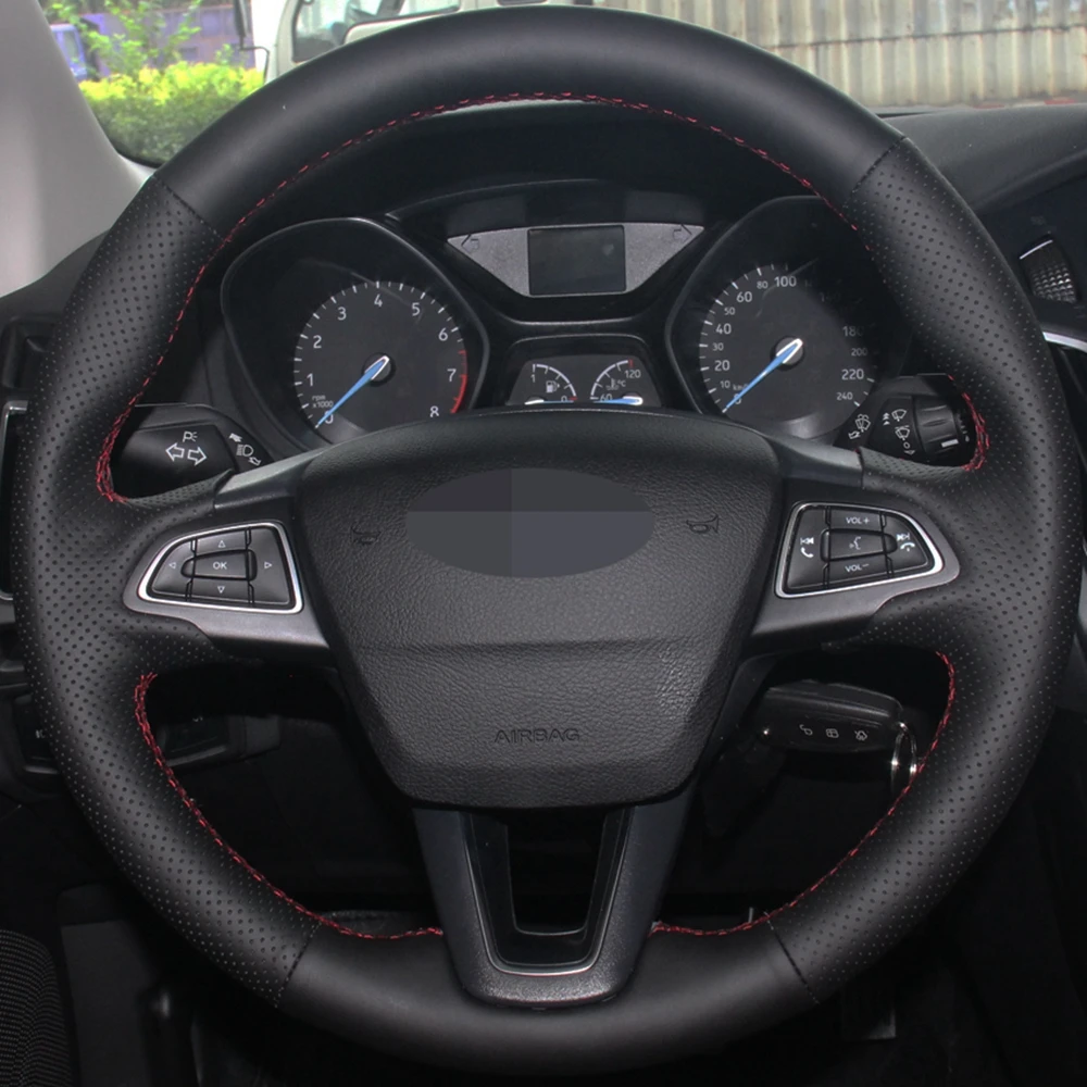 Чехол рулевого колеса автомобиля черная искусственная кожа для Ford Focus 3 2015-2018 Kuga