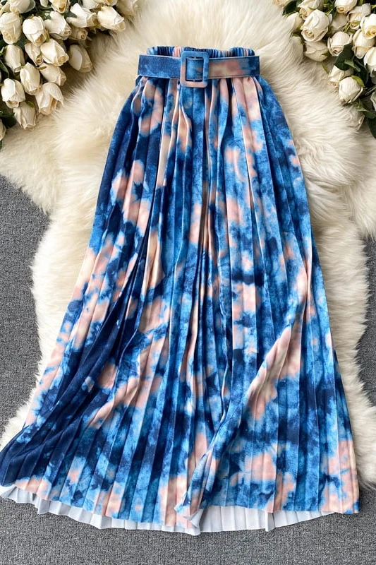 

European and American design sense irregular tie-dye retro heavy industry pleated mid-length skirt female four seasons all-match