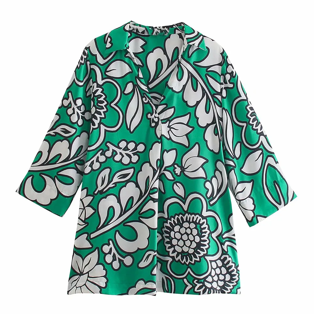 

Женская рубашка с отворотом ZA, Тонкая блузка из поплина с принтом, лето 2021