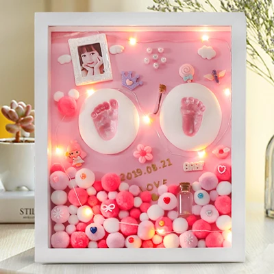Pink with light 3D Детский сувенир набор отпечаток руки мягкая фоторамка из глины для новорожденных изысканные украшения орнамент печать на память уход за ребенком - Цвет: Pink with light