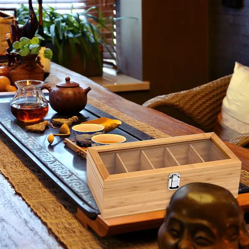 Многофункциональная бамбуковая чайная коробка в стиле ретро для хранения 5