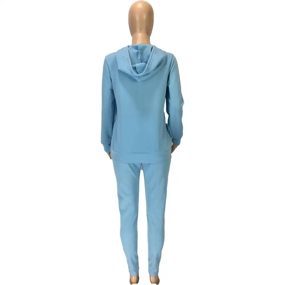 

2020 Winter Women Solid Keep Warm Two Piece Sets Lady's Skinny Sport Pants + Drawstring Pockets Hooded Sweatshirts Tracksuits