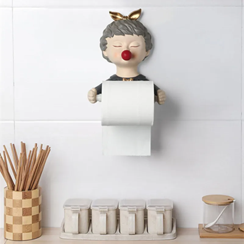

NORTHEUINS Resin Toilet Paper Towel Holder Wall Art Figurines Bathroom Kitchen Decoration Accessories Figurines for Interior