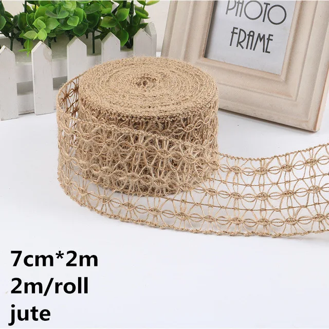 1P jute 2 метра/рулон 5 см ширина лента из натуральной джутовой мешковины лента из мешковины с кружевом джутовый рулон винтажная деревенская Свадьба Декор праздничные вечерние принадлежности - Цвет: 1P jute
