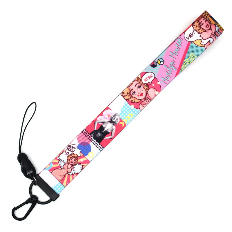 

30pcs/lot Monroe Wristband 3D Ribbon Bag Pendant Sexy Woman Lanyards Phone Case Badge Holders Sweet Pink Keychain NA2342