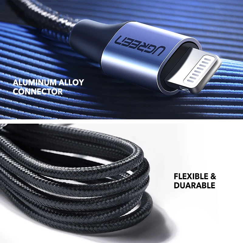 Кабель зарядный Ugreen MFI с usb c на lightning для iPhone 12 11 xs xr 8 7 apple ipad быстрое зарядное