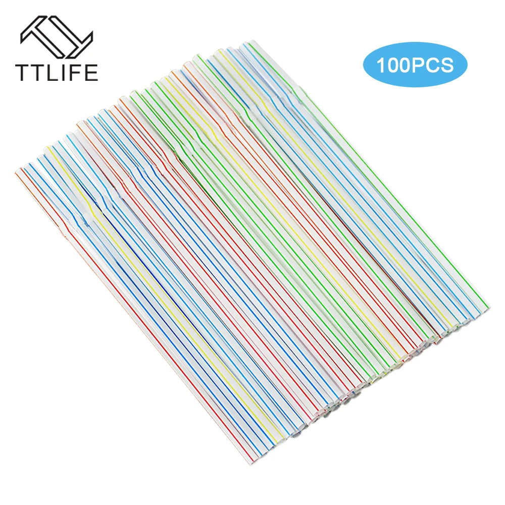 

100PCS Disposable Straw Flexible Plastic Straw Stripe Multicolor Rainbow Straw Accessories Environmentally Kitchen Supplies
