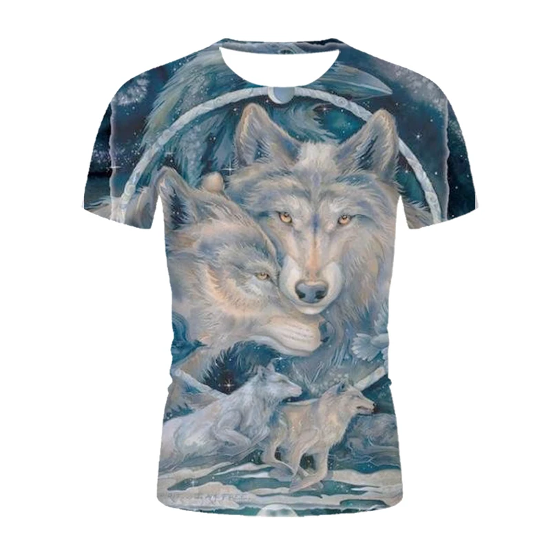 

2021Men's Animal Wolf 3D Printed Short-Sleeved T-Shirt Summer New Men and Women Fishing Casual Round Neck Short-Sleeved Shirt