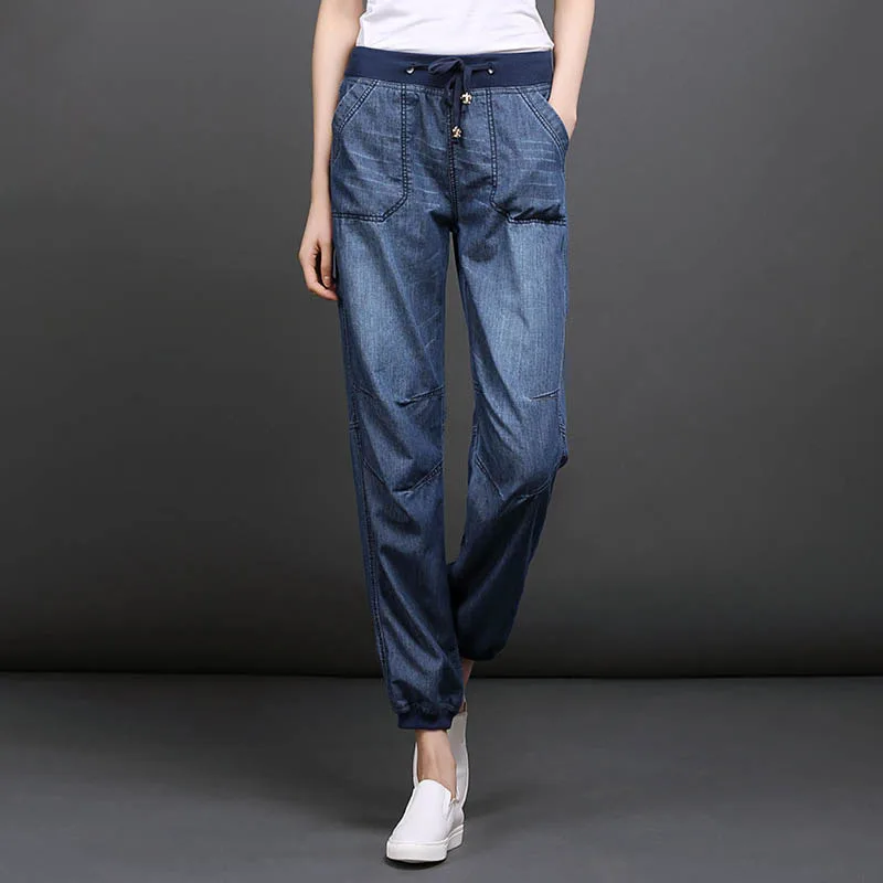 

Tencel Jeans Women Demin Pants Casual High Waist Jeans Female Korean Style Loose Ladies 2021 Spring Summer Harem Trousers