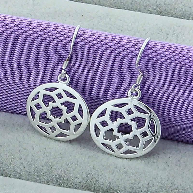 

Fashion 925 Sterling Silver charm Round Drop Earrings For Women Girls Gift Wedding Jewelry Accessories