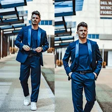 Azul conjuntos de ternos masculinos feitos sob encomenda 2 peças estilo causal streetwear blazer blazer blazer formal negócio baile festa traje homme (3)
