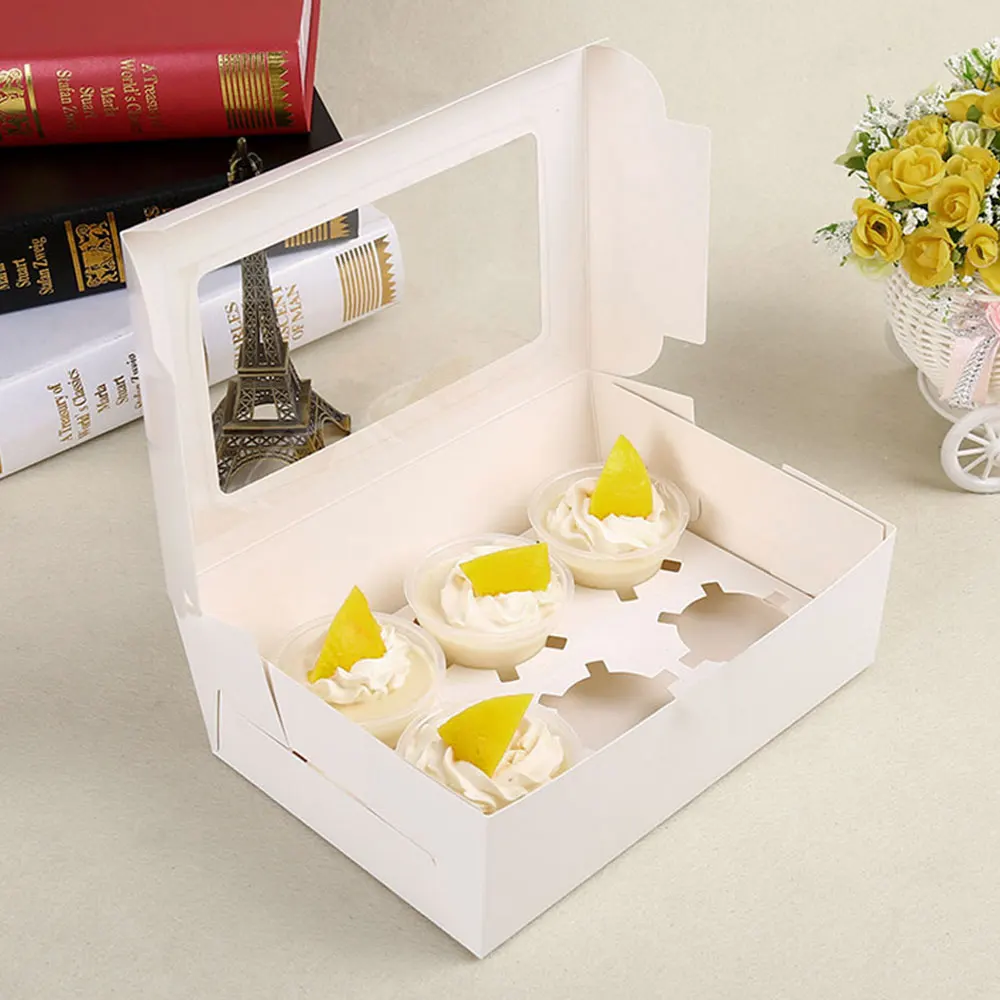 10 шт. коробка для кексов с прозрачным окном коробки упаковочный лоток 2/4/6 чашек