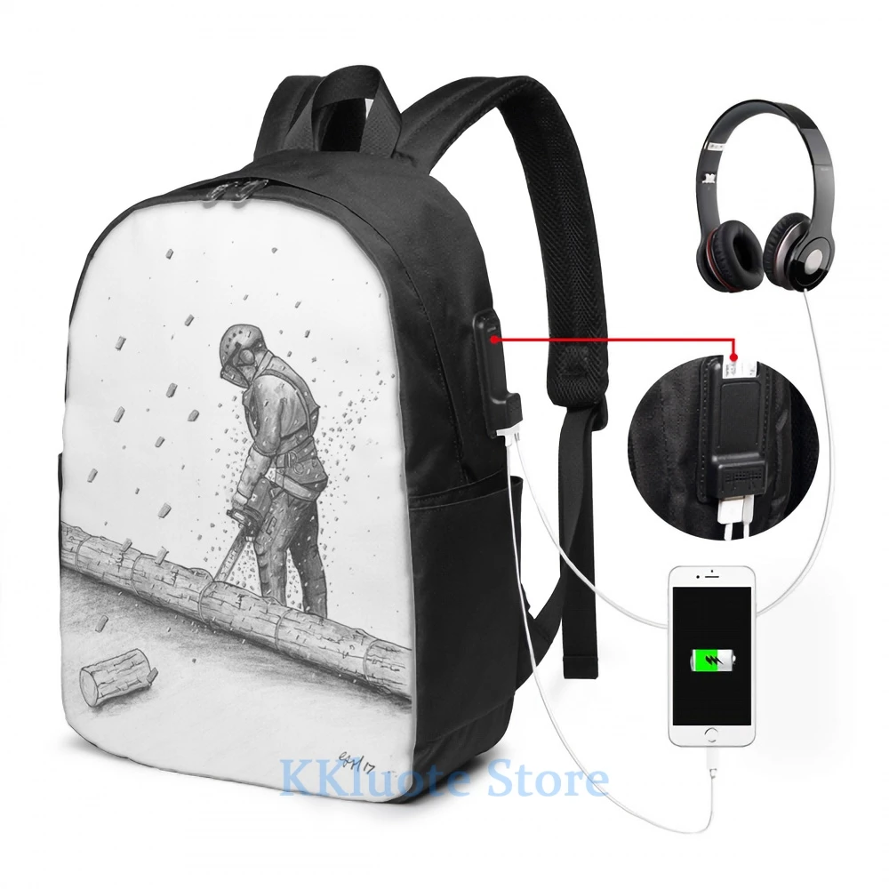 Забавный рюкзак с графическим принтом Arborist tree surgeon использованием бензопилы (3) USB