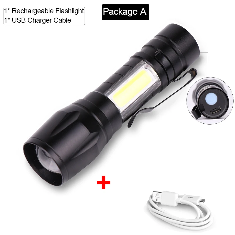 Package A Фонарик USB Перезаряжаемый фонарь масштабируемый фонарик мощный водонепроницаемый фонарь для кемпинга COB светодиодный фонарик - Испускаемый цвет: Package A