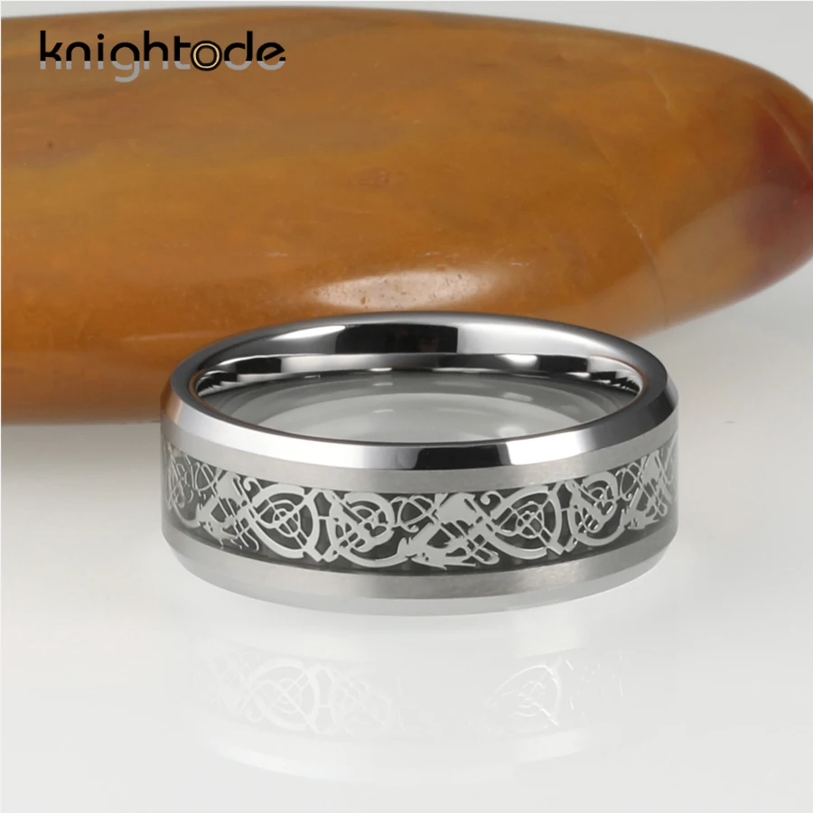 8 мм кольцо из карбида вольфрама дракон/черное волокно инкрустация для модных