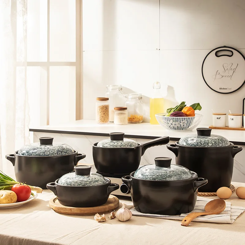 

Hotpot Handle Cooking Pot Non Stick Black Ceramic Soup Cooking Pot Casserole Clay Cozinha Utensilios Kitchen Accessories DL6MSG