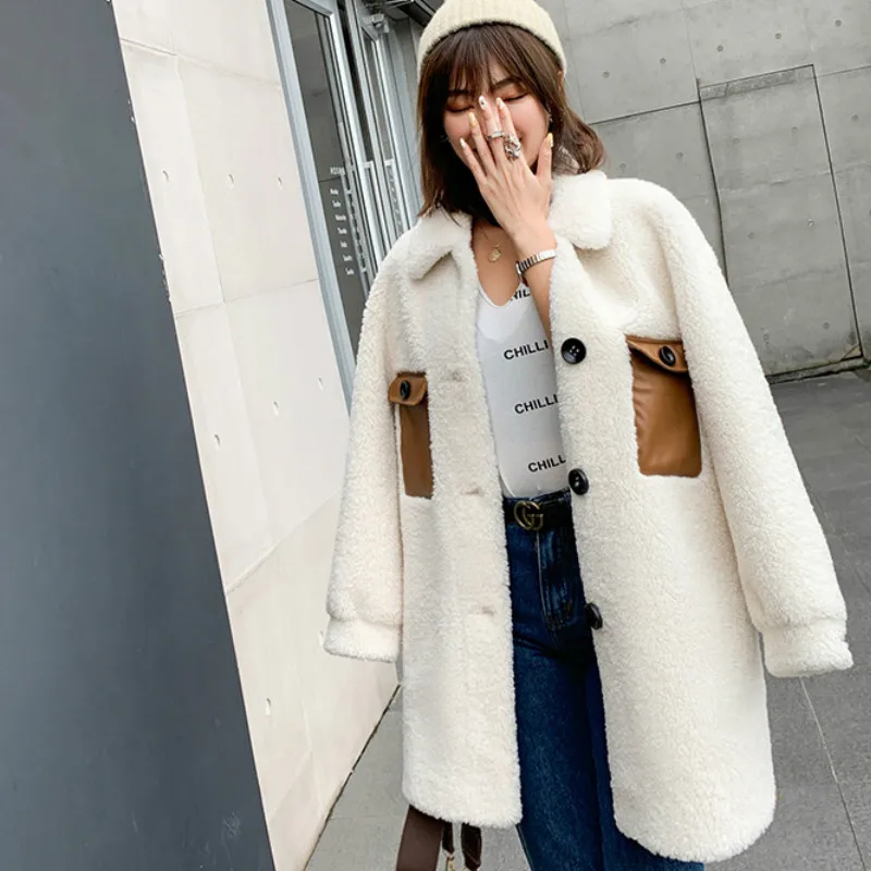 

Женская шерстяная куртка с натуральным мехом, осенне-зимнее пальто, женская одежда 2020, корейские винтажные топы из овечьей шерсти, Manteau Femme ...