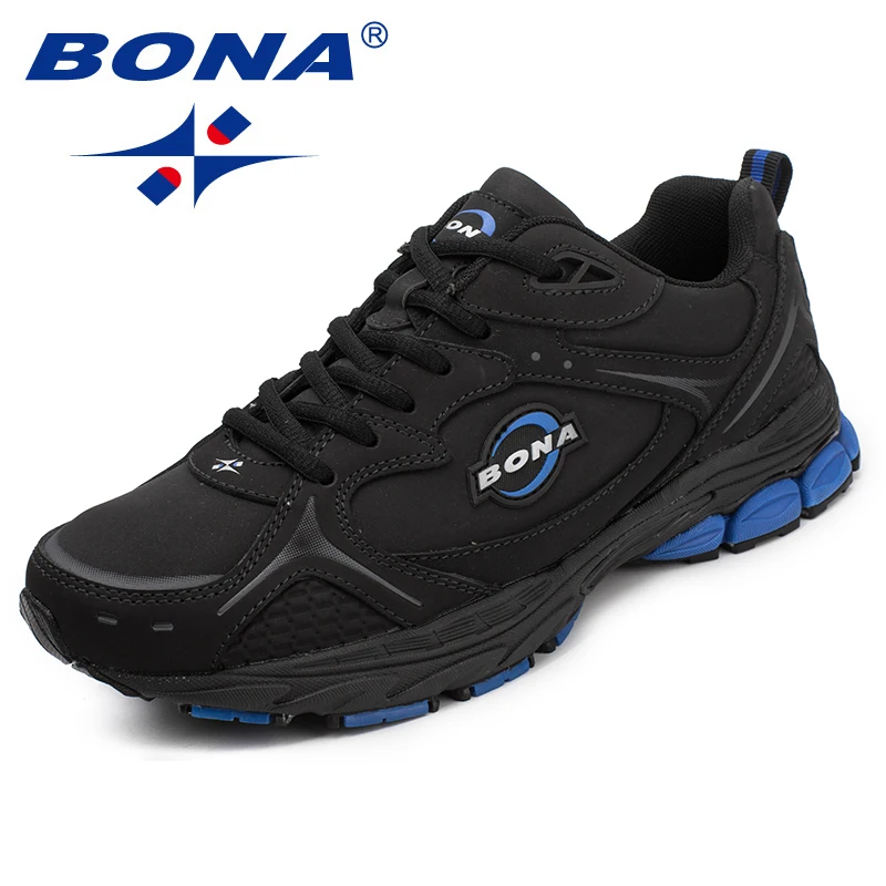 BONA New Running Shoes For Men Lace Up Leather Outdoor Jogging Man Sneakers Comfortable Light Damping Sports Shoes Free Shipping