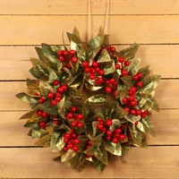 35cm gold leaf berry plastic circle wreath front door window artificial hanging garland home mall festvial decoration new style