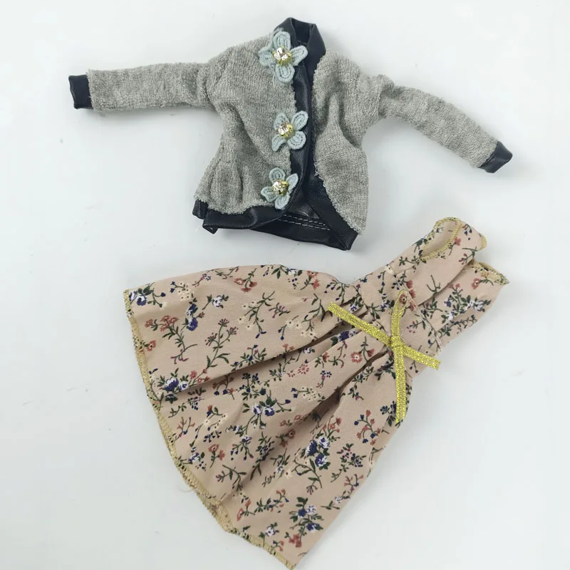 

Gray Coat Countryside Floral Dress For Barbie Doll Clothes Handmade Outfits for 1/6 BJD Doll Accessories For Children DIY Toys