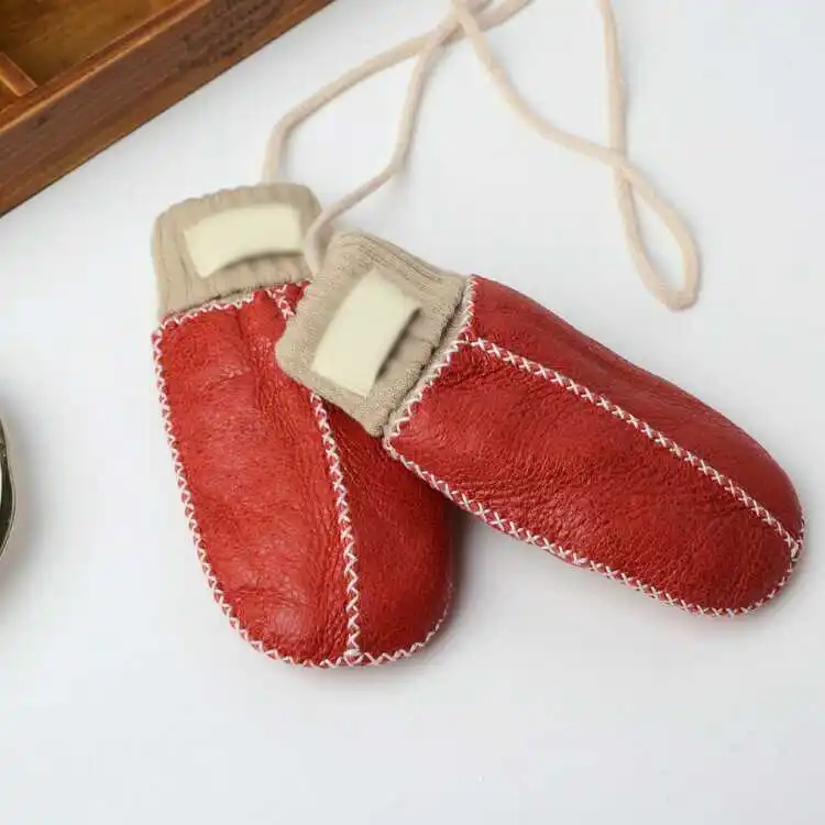 Теплые кожаные перчатки из овчины для мужчин и женщин зимние толстые шерстяные