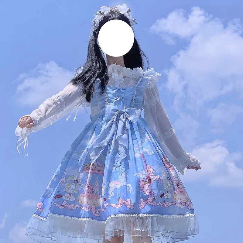 

Kawaii Sleeveless Lolita Dress Soft Sweet Slash Neck Party Dresses Vintage Lace Up Female Clothing Summer Cute Bow Vestido Dress