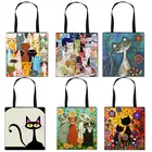 Женская Холщовая Сумка-тоут с милым рисунком мультяшных кошек