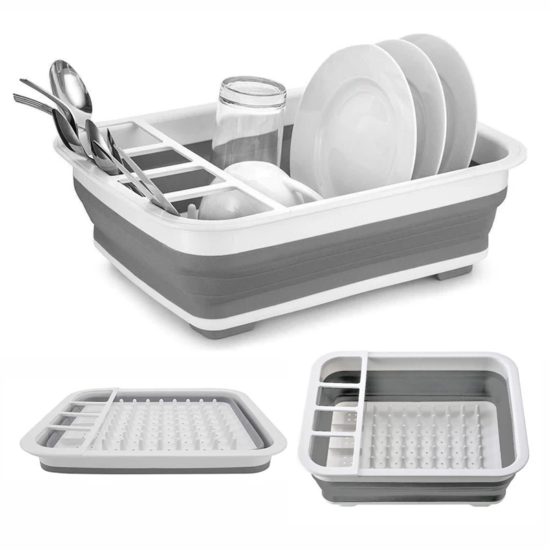 

Foldable Drying Rack Drainer Dinnerware Basket Organizer Collapsible Kitchen Storage Counter Silicone Sink Dish Drying Rack