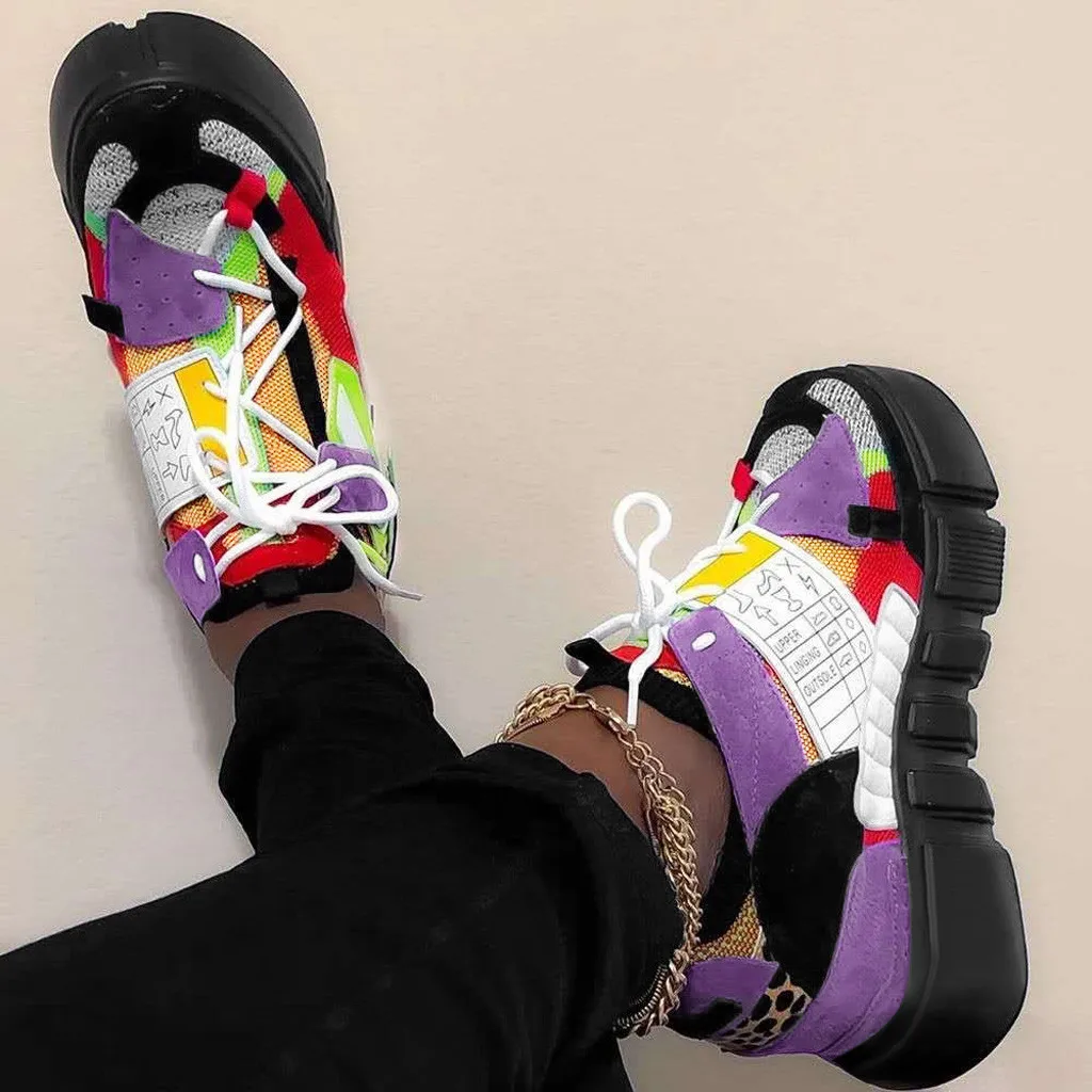 

Womens Sneakers Summer Flats Shoes Casual Summer 2020 Lace-Up Round Toe Platform Slip On Mid-Cut Upper Platform Sneakers Tenis #