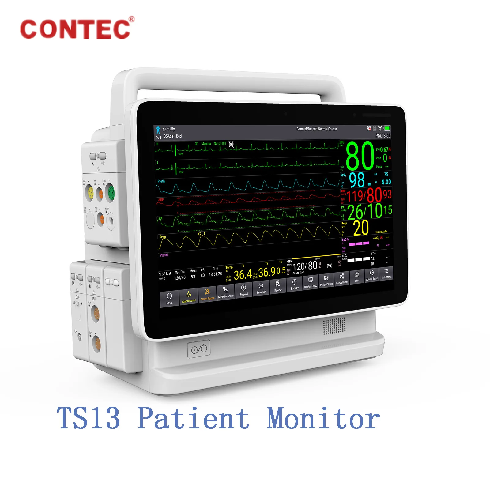 Монитор пациента CONTEC TS13 цветной TFT ЖК дисплей 13 3 дюйма 8 параметров на выбор| |